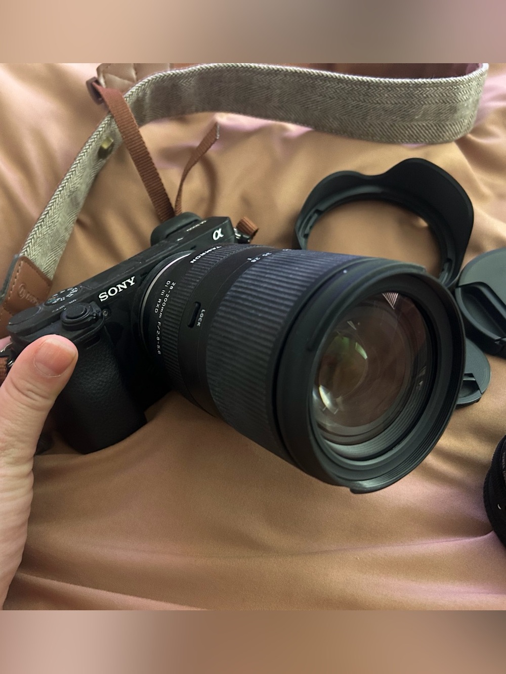 Sony Black Mirrorless Camera with Black Telephoto Lens